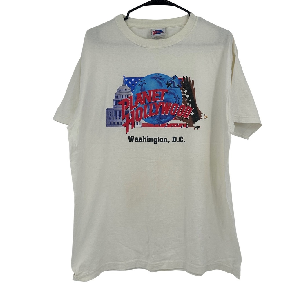 Vintage Planet Hollywood Washington DC T-Shirt Mens Large White 90s Made in USA